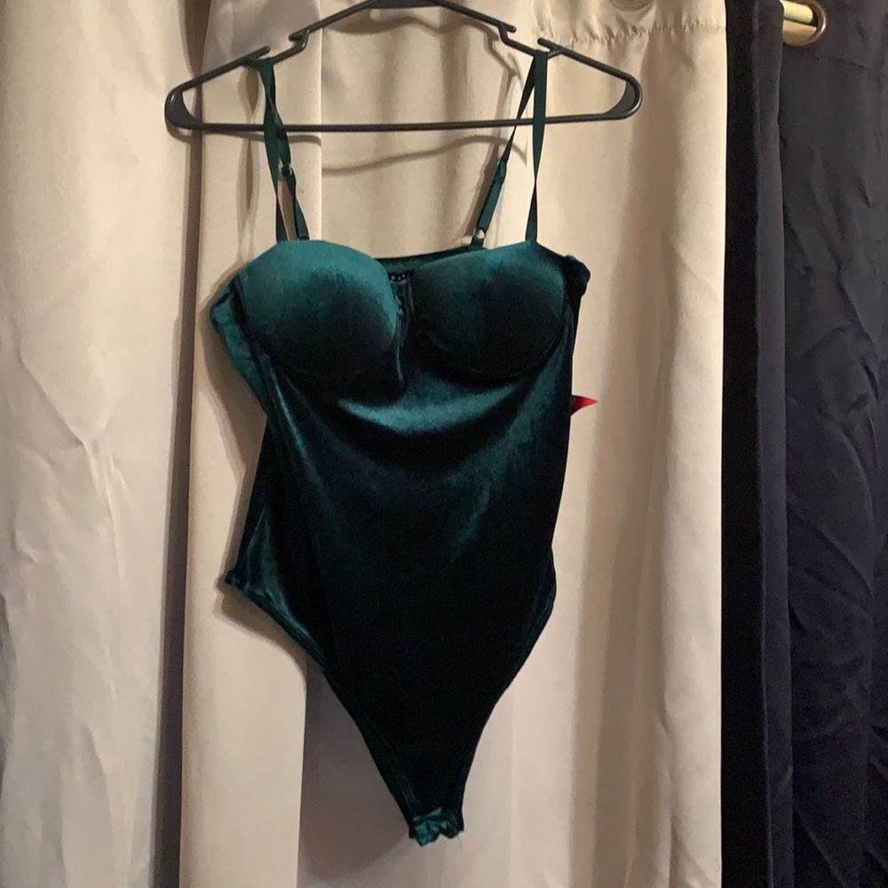 Green velvet like material jumpsuit